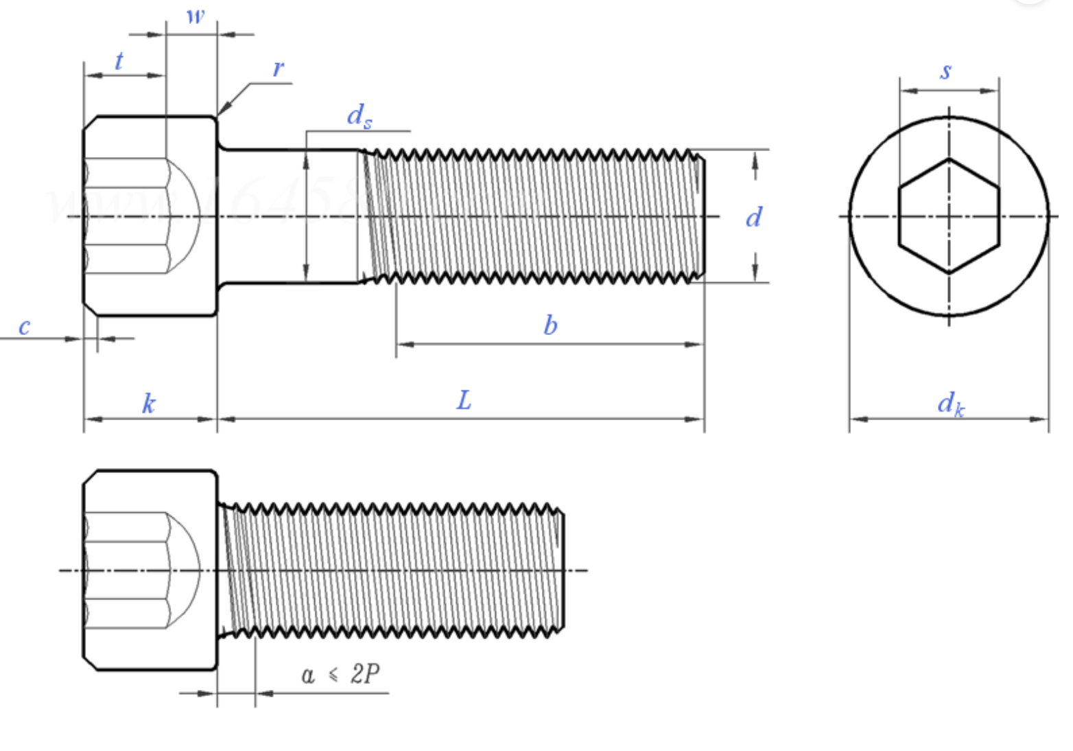 ASME B18.3 Hex Socket Cap Screw Drawing