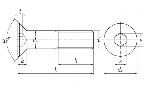 Hex Socket Flat Head Screw Drawings